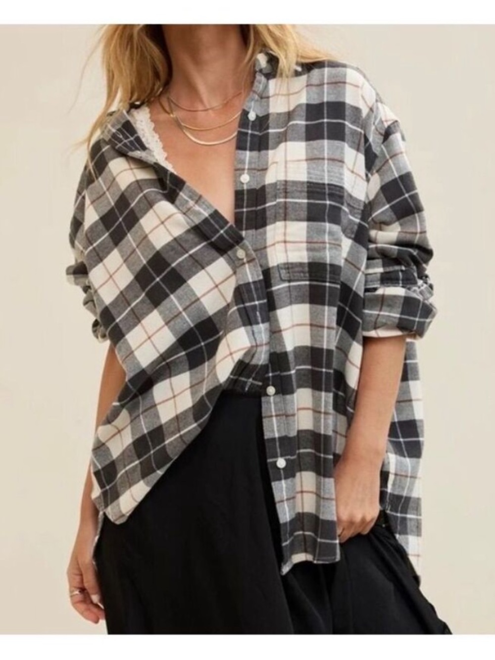 Aerie Anytime Fave Flannel Oversized Shirt in Smoked Flannel Size Large NWT